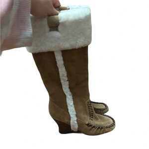 SAM EDELMAN LEATHER SHEARLING HEELED BOOTS